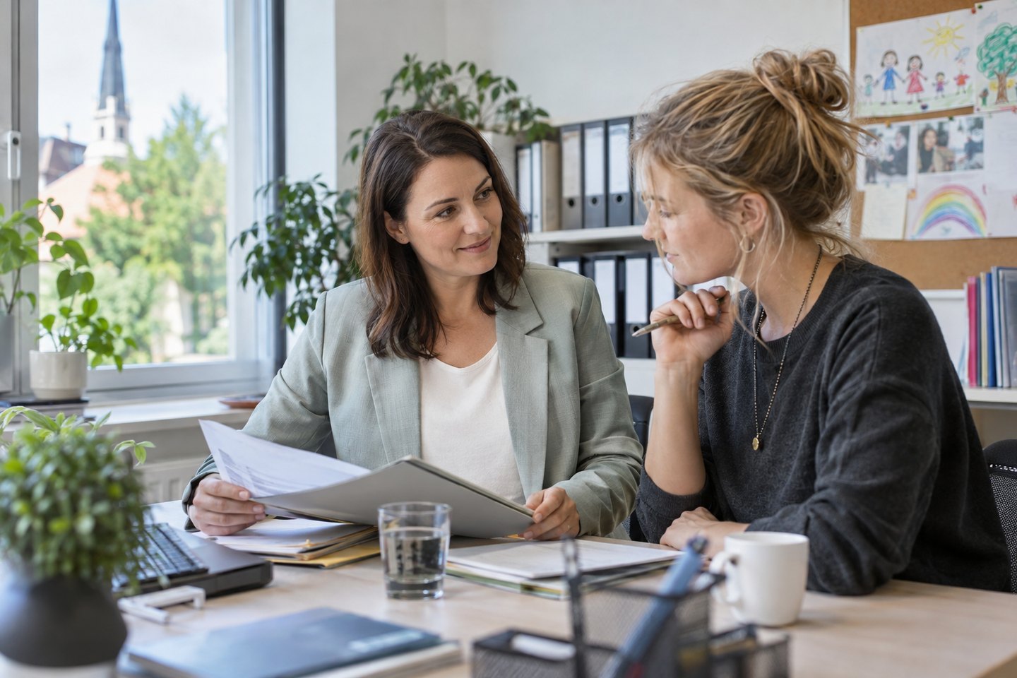 Amtsvormundin im Gespräch mit einer Schulsozialarbeiterin Amtsvormundin im Gespräch mit einer Schulsozialarbeiterin