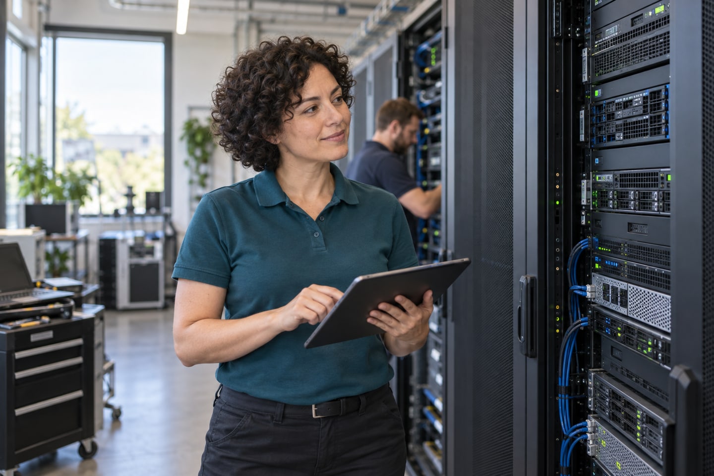 IT-Dienstleister prüft Server und Netzwerktechnik im Rechenzentrum IT-Dienstleister prüft Server und Netzwerktechnik im Rechenzentrum