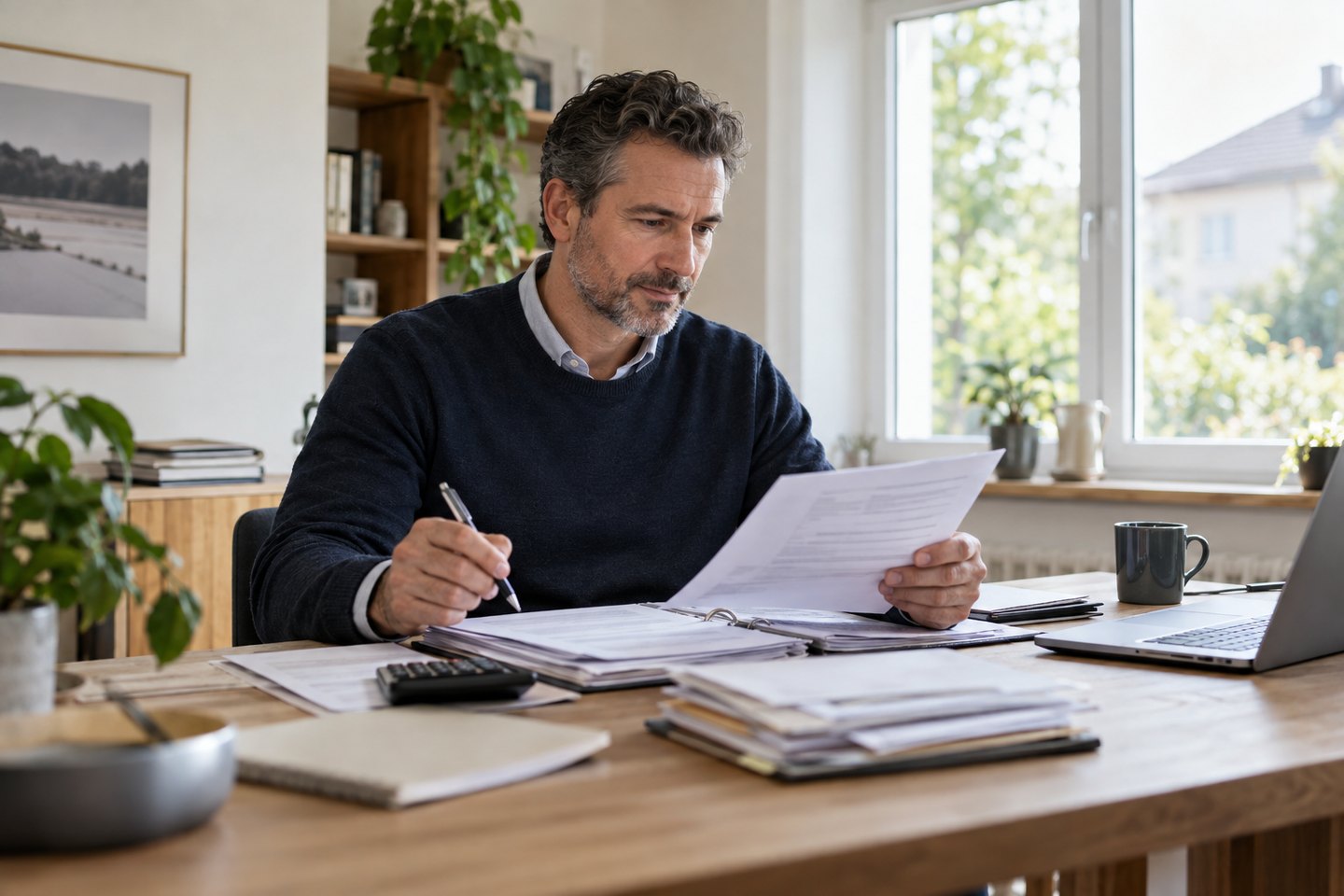Berufsbetreuer ordnet Behördenpost und finanzielle Unterlagen eines Betreuungsfalls Berufsbetreuer ordnet Behördenpost und finanzielle Unterlagen eines Betreuungsfalls