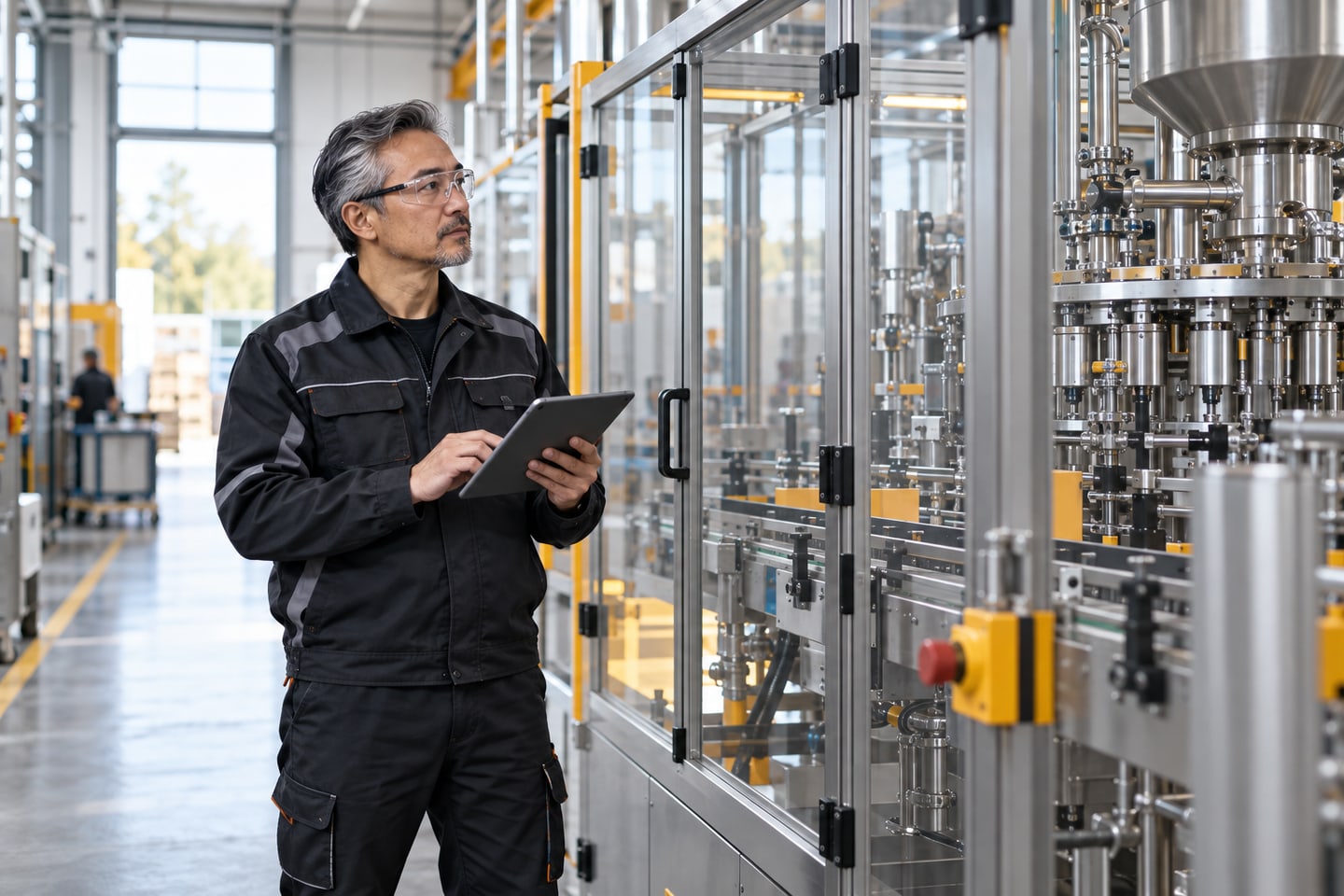 Ingenieur kontrolliert eine industrielle Anlage mit einem Tablet Ingenieur kontrolliert eine industrielle Anlage mit einem Tablet