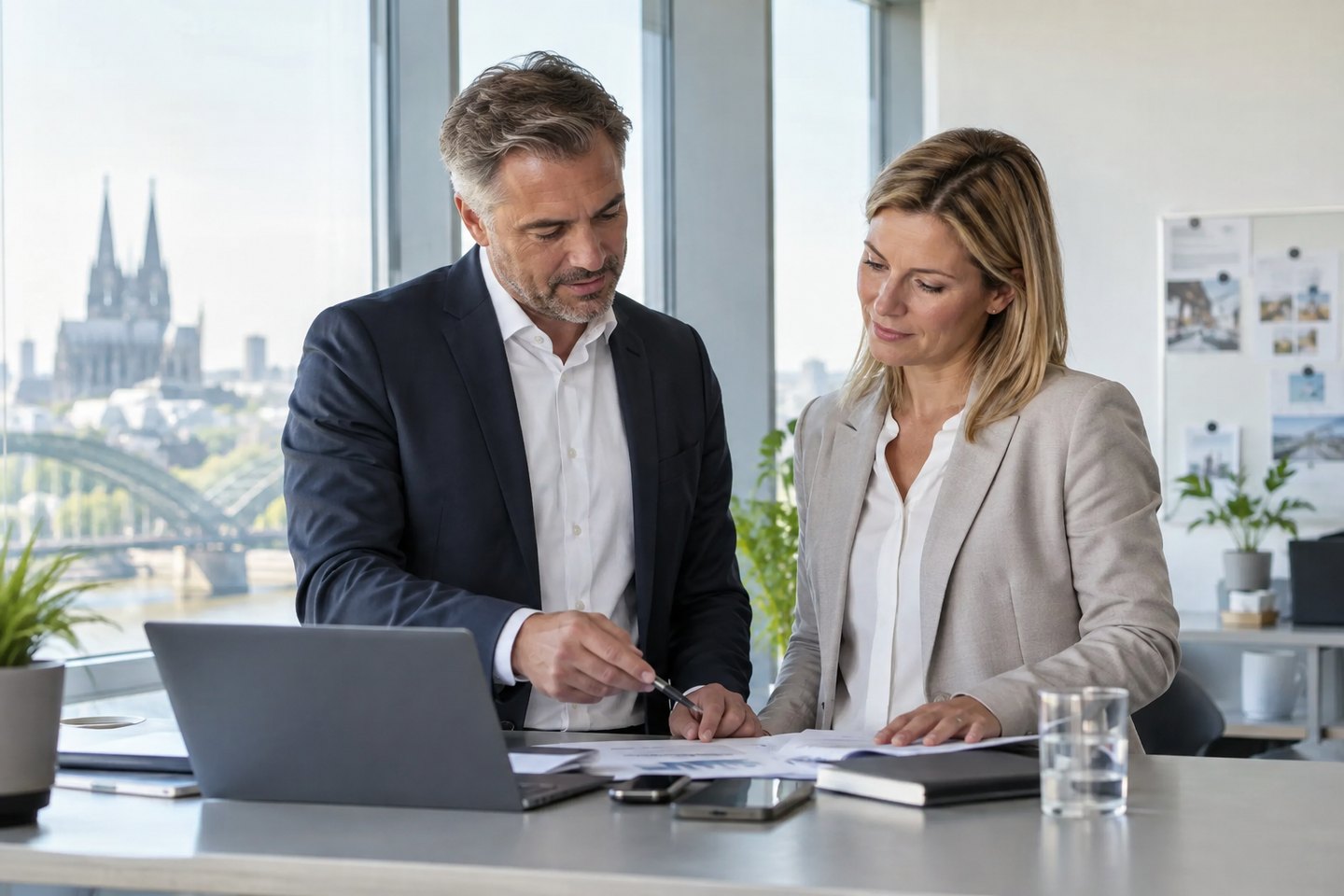 Interim-Manager und Controller prüfen die Meilensteine eines Unternehmensprojekts Interim-Manager und Controller prüfen die Meilensteine eines Unternehmensprojekts