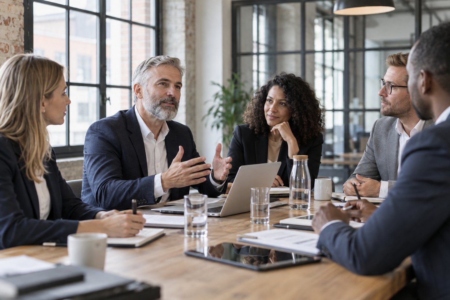 Managementberater im Gespräch mit der Geschäftsführung eines Unternehmens Managementberater im Gespräch mit der Geschäftsführung eines Unternehmens