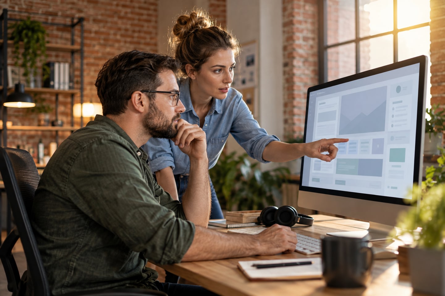 Zwei Online-Dienstleister prüfen gemeinsam einen digitalen Arbeitsablauf