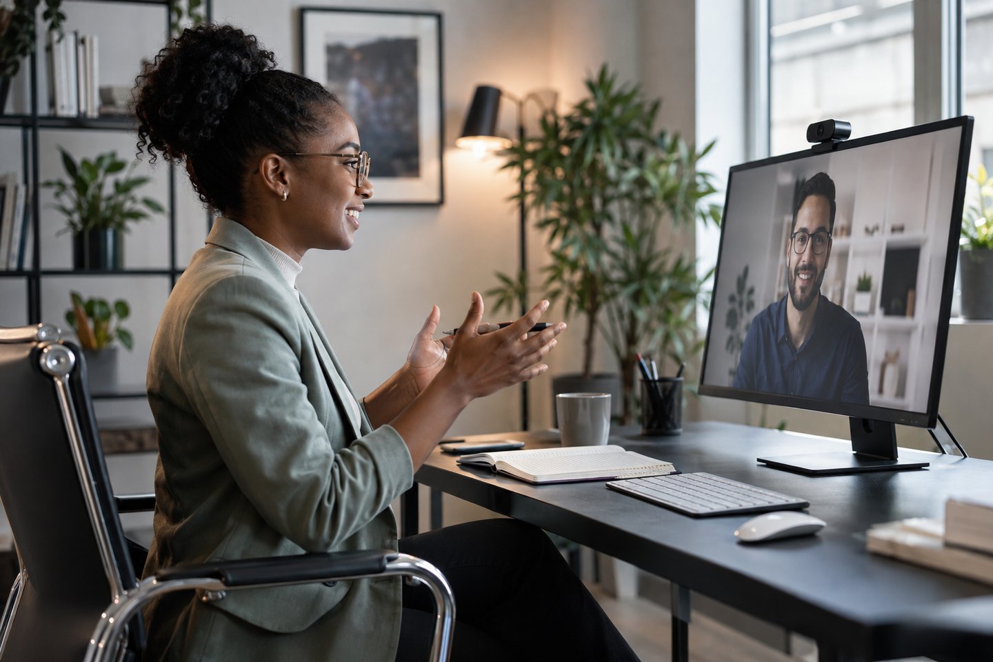 Recruiterin im Videogespräch mit einem Bewerber Recruiterin im Videogespräch mit einem Bewerber