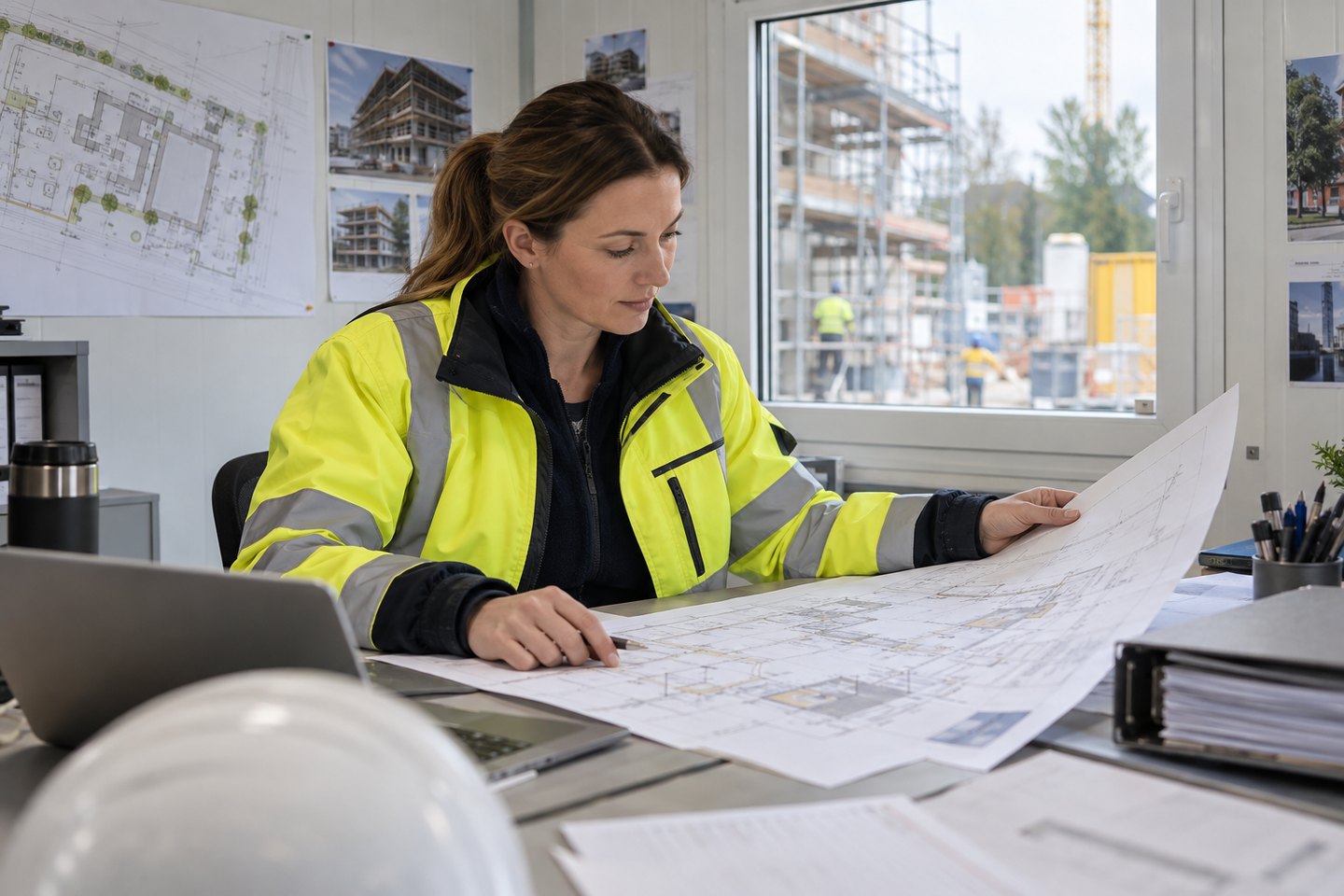 SiGeKo prüft Baustellenzugänge und Gerüstplanung im Baubüro SiGeKo prüft Baustellenzugänge und Gerüstplanung im Baubüro