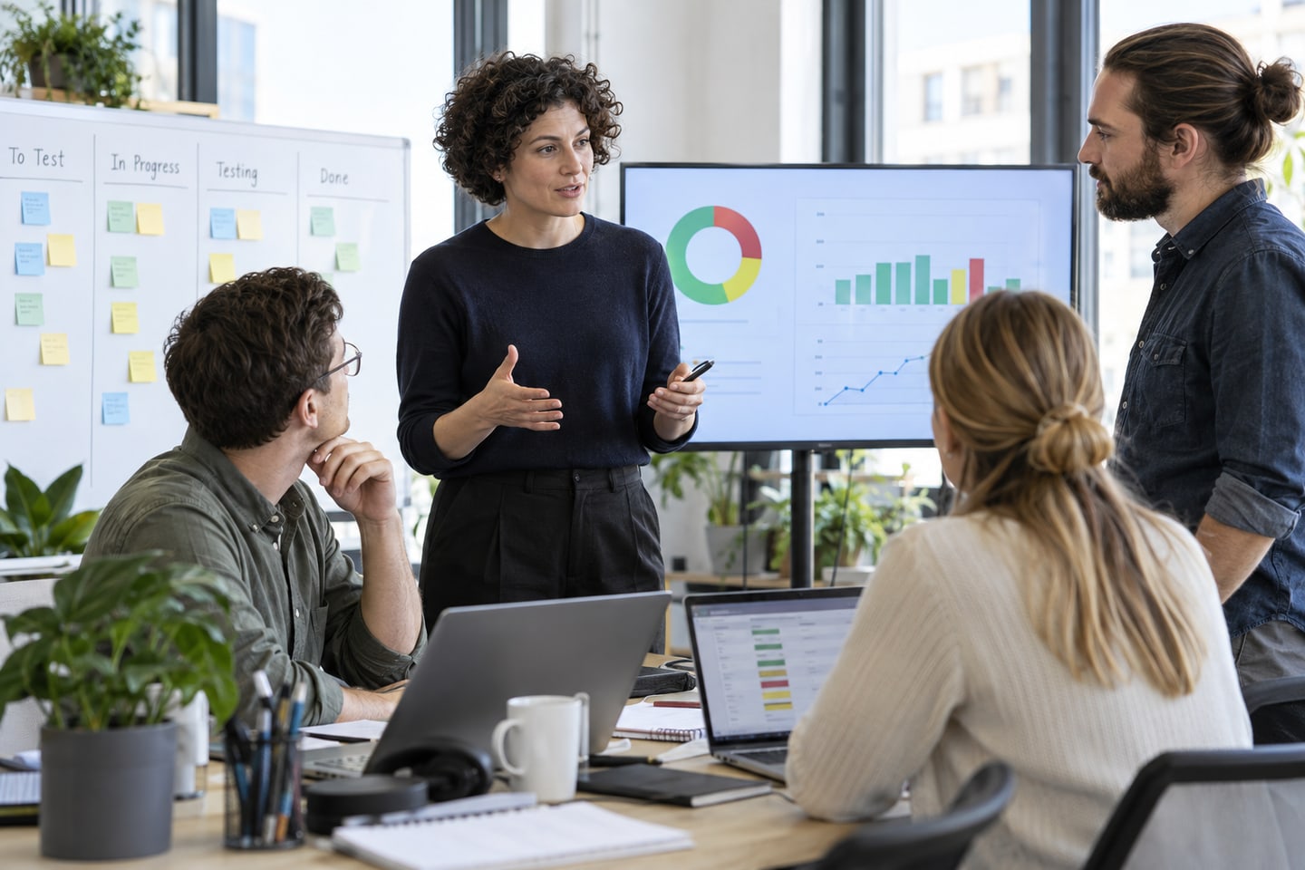 Testmanager koordiniert ein Softwaretest-Team anhand von Statusübersichten Testmanager koordiniert ein Softwaretest-Team anhand von Statusübersichten